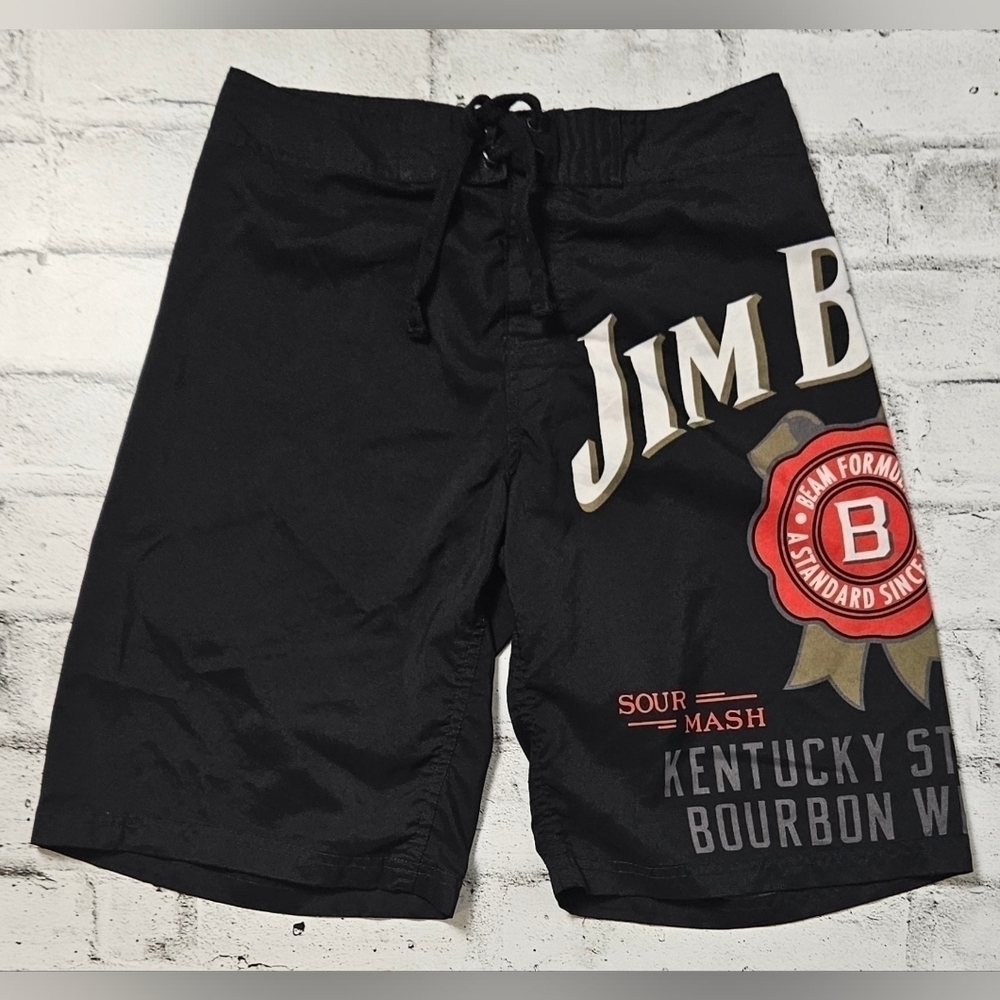 Jim Beam Board Shorts Mens 30 Black Graphic Bourbon Logo Swim